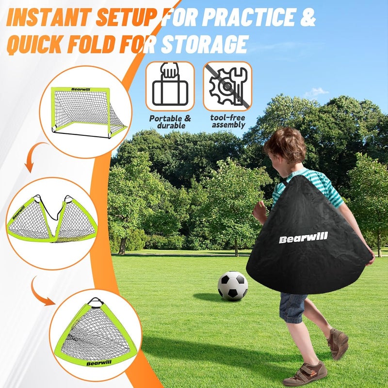 Bearwill Soccer Goal, Kids Soccer Goals for Backyard Set of 2, 4x3ft Portable Soccer Goal Pop Up Soccer Net, Kids Soccer Net Training Equipment with Soccer Ball, Ladder, Cones, Targets - Image 4